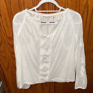 Women's White Lace-Trim Peasant Blouse